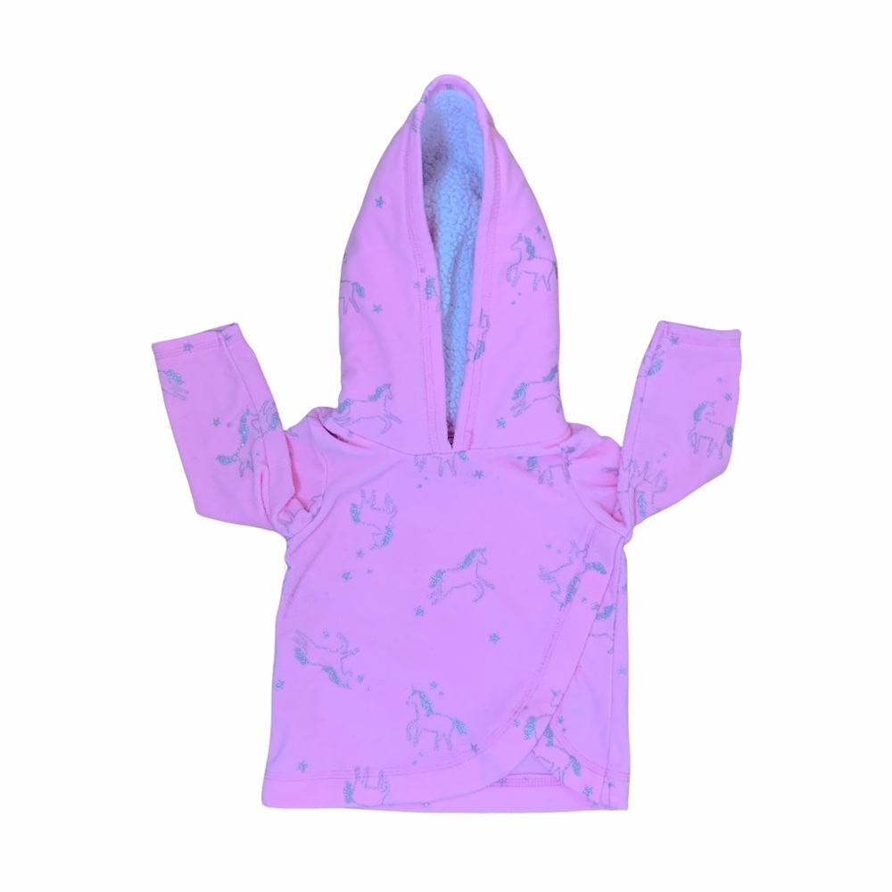 Carter’s Cozy Pink Silver Hoodie Glitter Unicorns Baby Size 12M